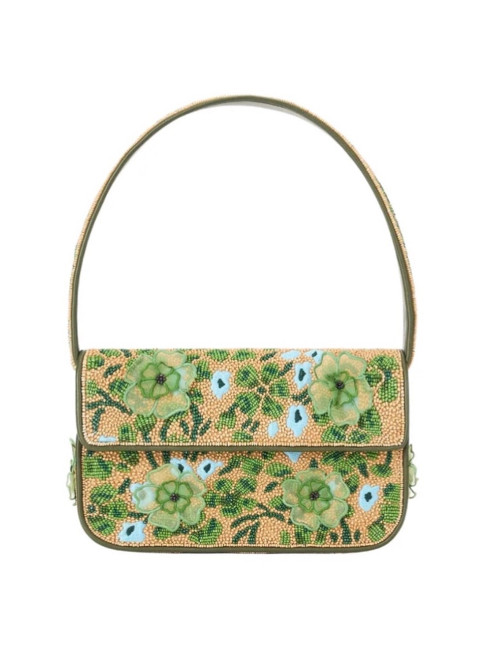 NEW with tags and duster STAUD women's tommy beaded bag in moss floral tapestry